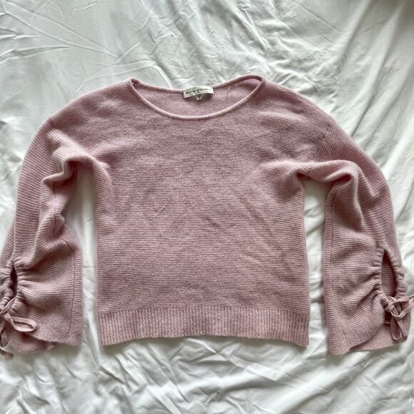 White + Warren 100% Cashmere Sweater Pink Tie Cuff Sleeve Crewneck Pullover Sz S - Picture 1 of 9